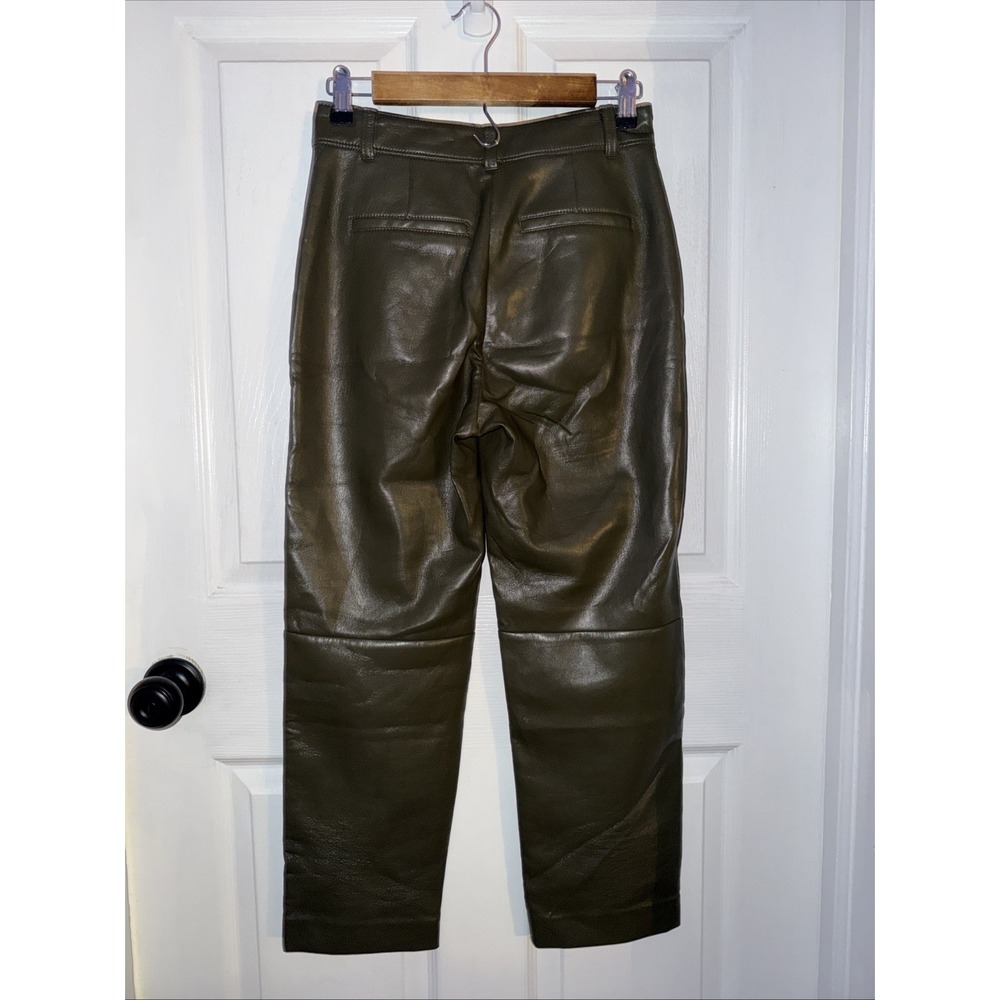 Aritzia Babaton Green Vegan Leather Command Cropped Pant Straight Pants Size 4 - Picture 4 of 7